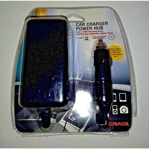 Craig Car Charger Power Hub – 3 USB Ports + 1 Cigarette Port Multi Tap Adapter